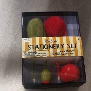 NWT NPW Branded Italian Stationery Set with 2 Fuzzy Pens & 2 Squishy Black Pens